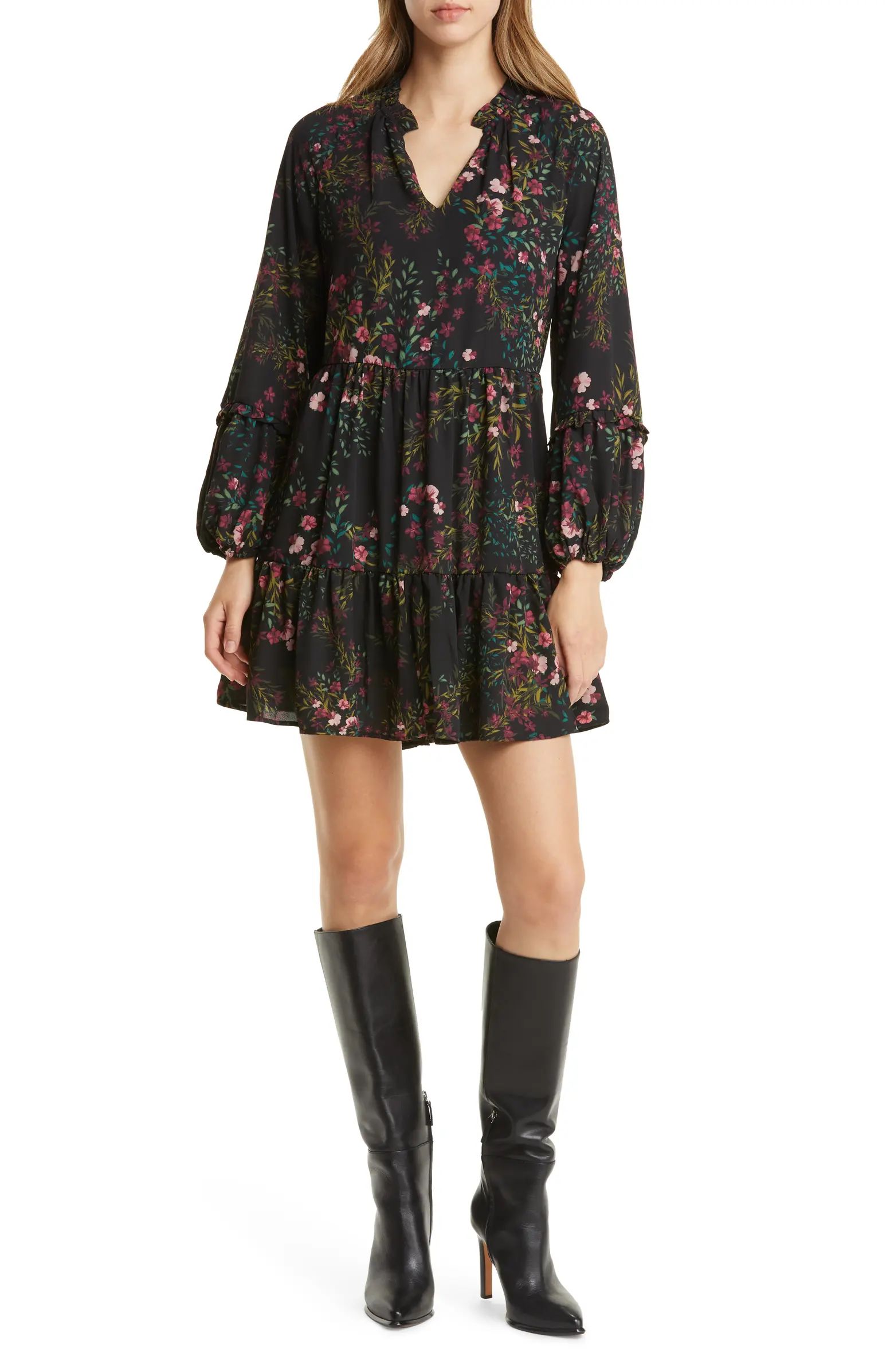 Floral Print Long Sleeve Babydoll Dress | Nordstrom