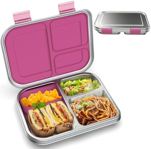 Stainless Steel Kids Leak-Resistant Bento Lunch Box, 3-Compartments with Silicone Container, Dish... | Amazon (US)