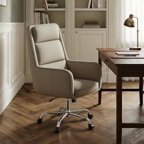 COLAMY Cocoon Modern Executive High Back Home Office Chair, Upholstered Desk Chair with Wheels, Vanity Chair with Head and Lumbar Support, Armrest (Camel) | Amazon (US)