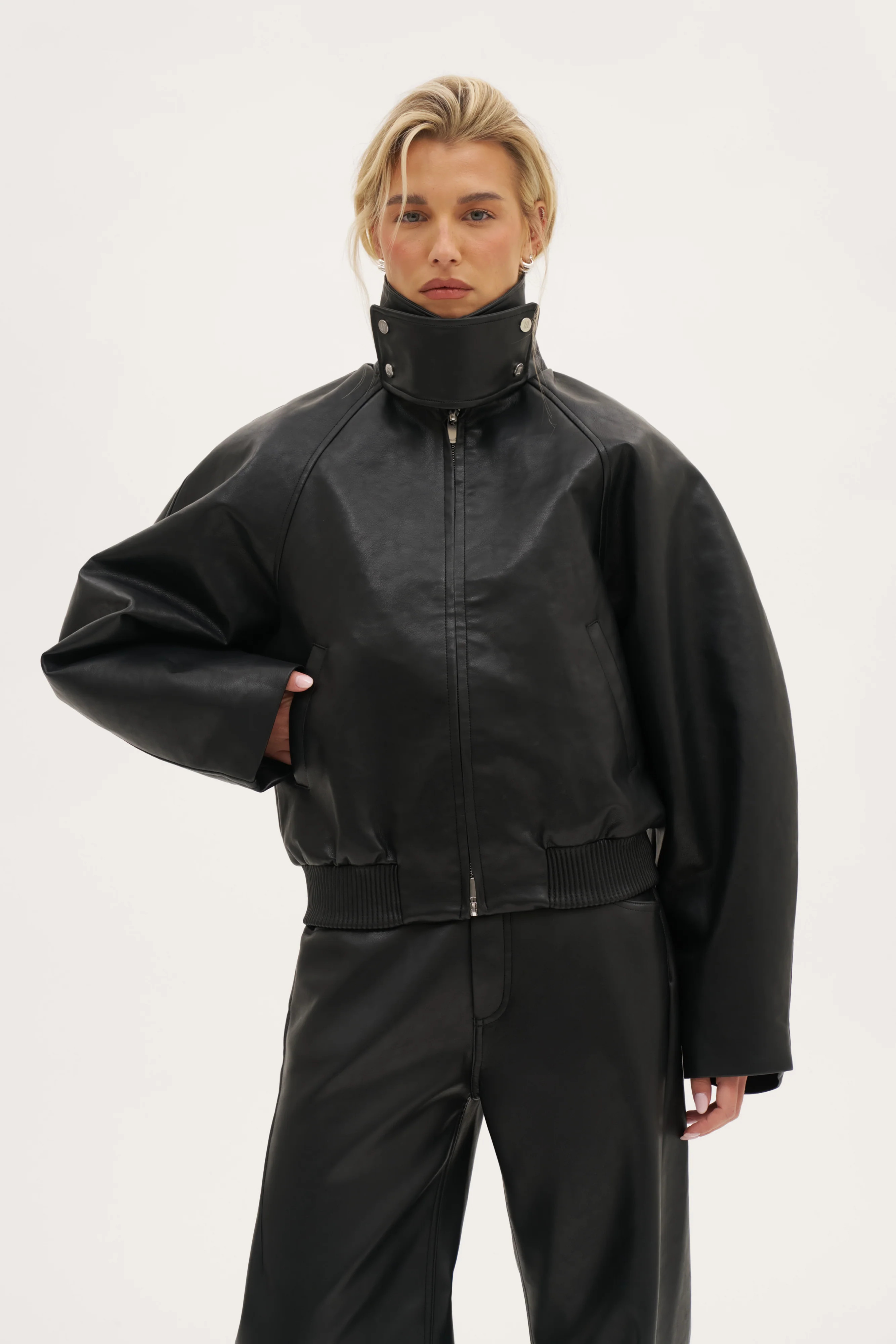 Cocoon Funnel Neck Jacket - Black | Maebe