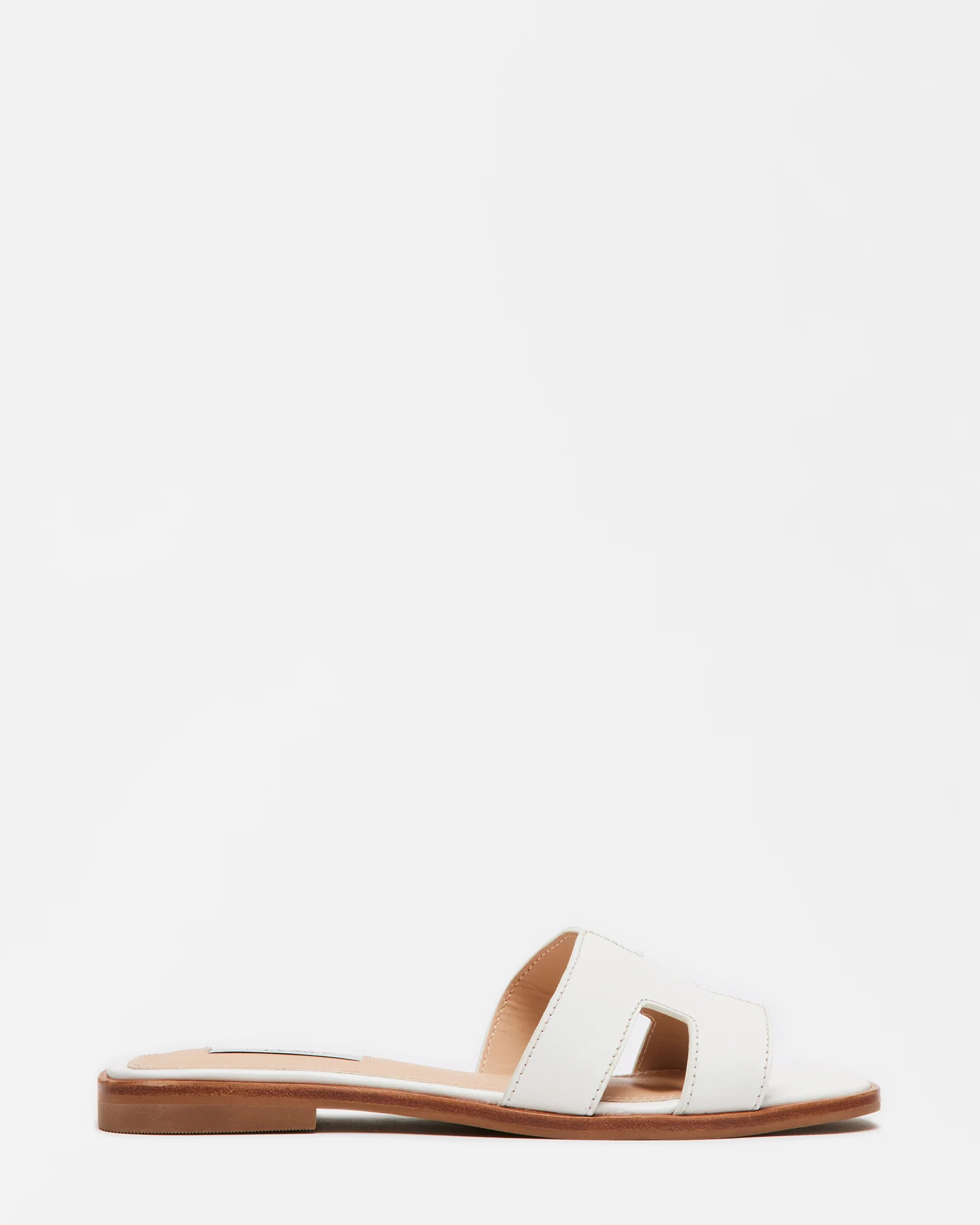 HADYN White Leather Women's Slide Sandals | Women's Designer Sandals | Steve Madden (Canada)