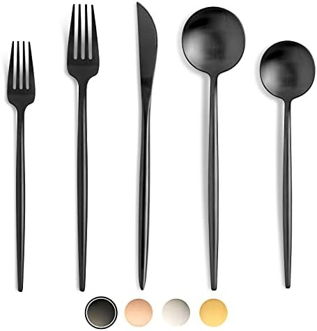 BirdyFly Black Silverware Set, 20 Piece Stainless Steel Flatware Set Service for 4, Mate Black Cu... | Amazon (US)