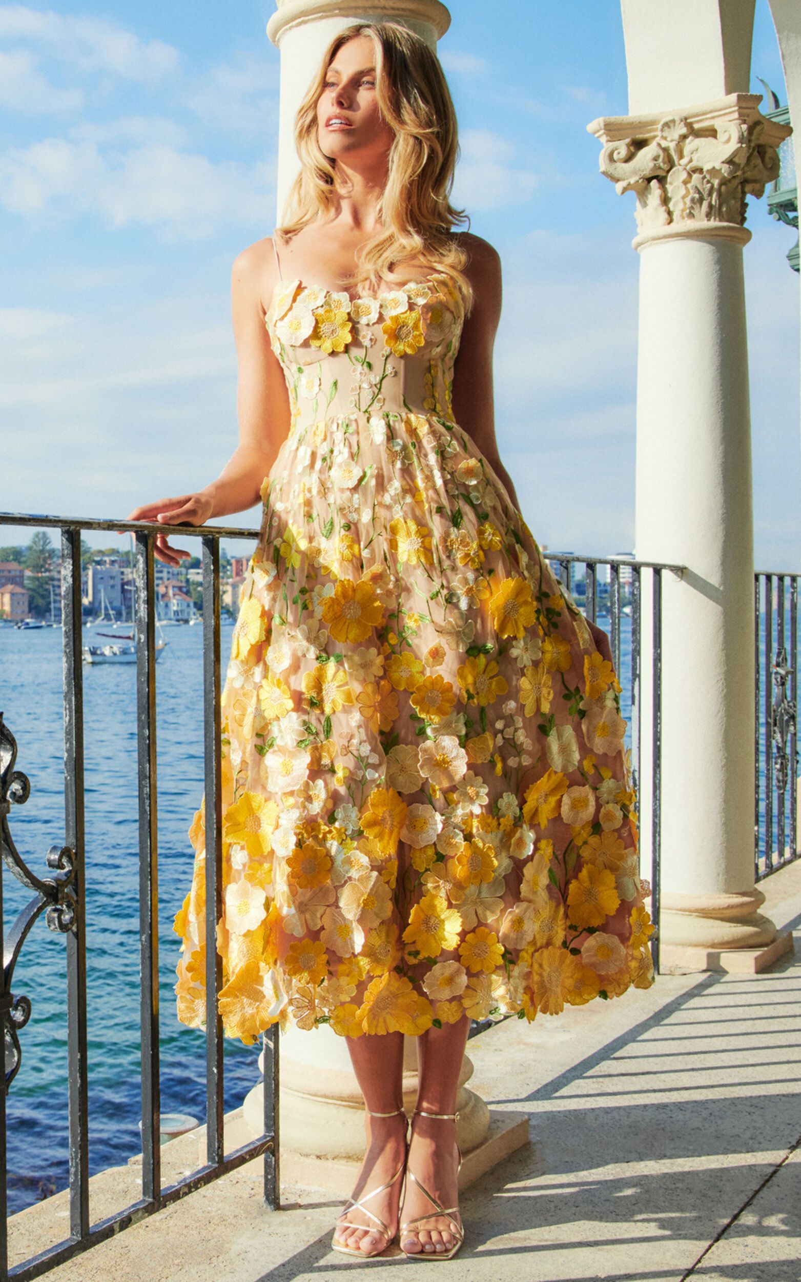 Amalie The Label - Mia Strappy Flower Detail Midi Dress in Yellow | Showpo (US, UK & Europe)