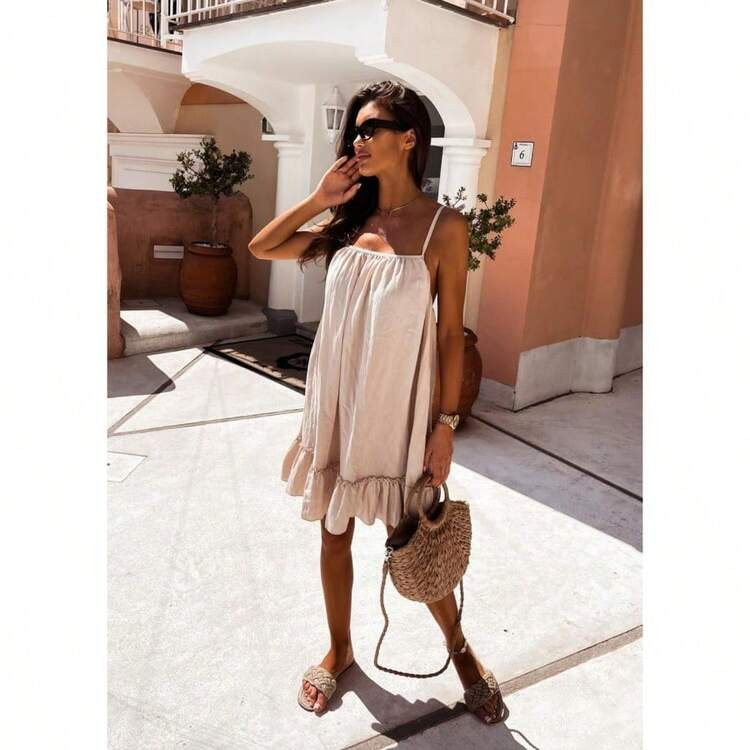 Elegant Women's Sleeveless Loose-Fitting Maxi Dress, Casual Plain Dress For Daily Wear, Perfect Beach Or Holiday Dress | SHEIN