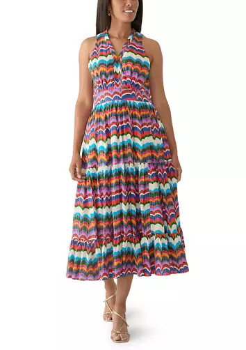 Women's Sleeveless Tiered Split Neck Print Dress | Belk