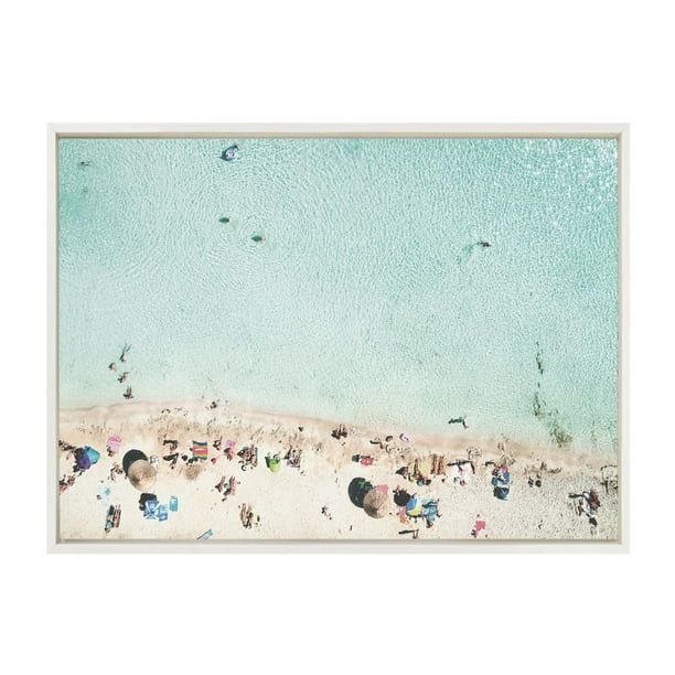 DesignOvation Sylvie Turquoise Beach From Above Framed Canvas Wall Art By Amy Peterson, 23x33 Whi... | Walmart (US)
