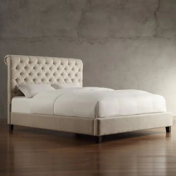 Knightsbridge Beige Linen Rolled Top Tufted Chesterfield Platform Bed by iNSPIRE Q Artisan - Beig... | Bed Bath & Beyond