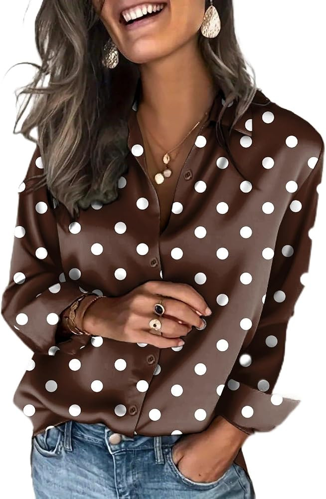 Zeagoo Satin Blouses for Women Silk Button Down Shirts Long Sleeve Tops | Amazon (US)