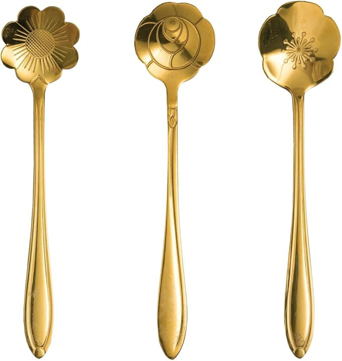 Creative Co-Op Flower Shaped Stainless Steel Condiments Spoons with Gold-Tone Finish, Set of 3 | Amazon (US)