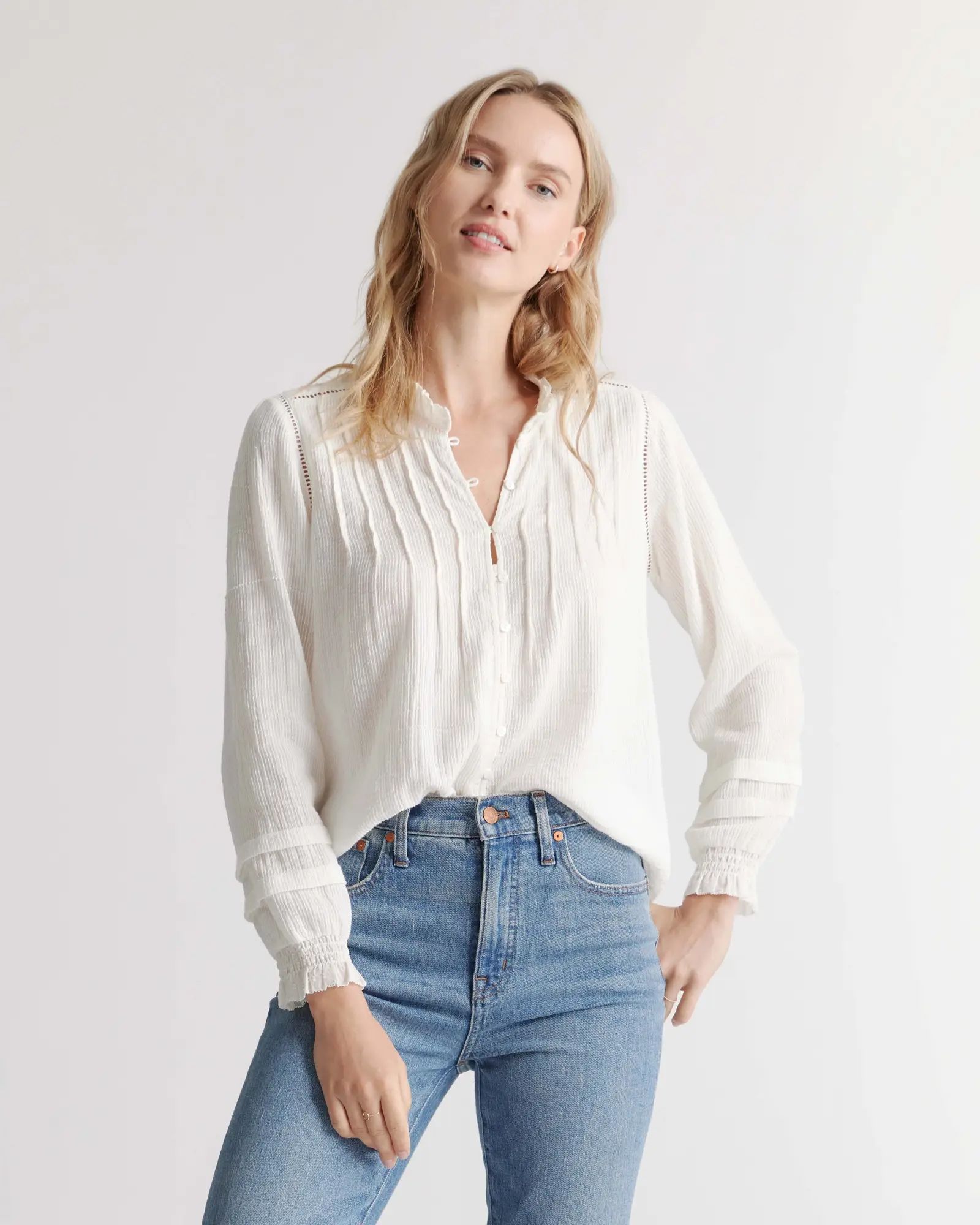 Organic Textured Cotton Peasant Blouse | Quince