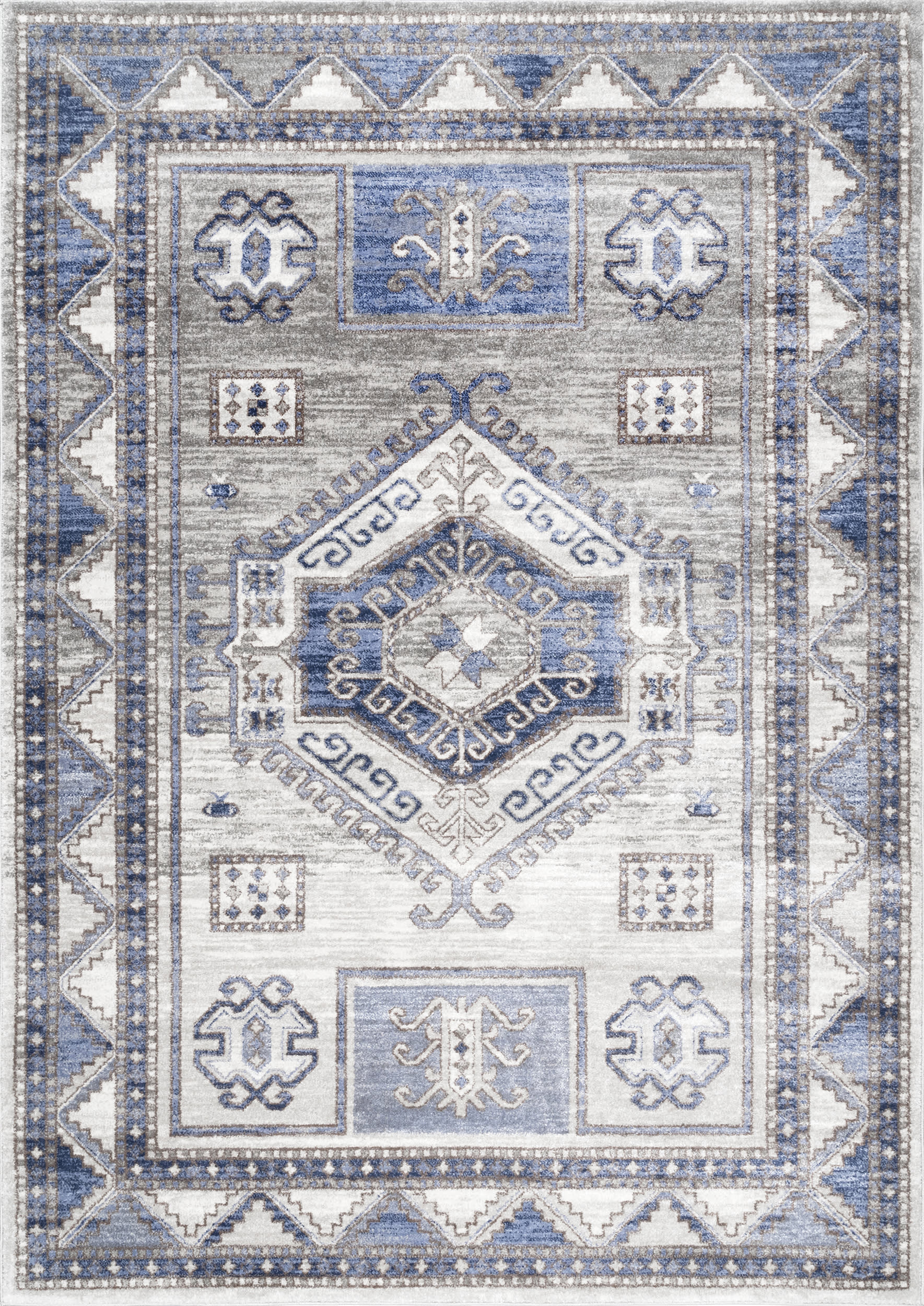 Blue Faded Geometric 5' x 7' 5"" rug | Rugs USA