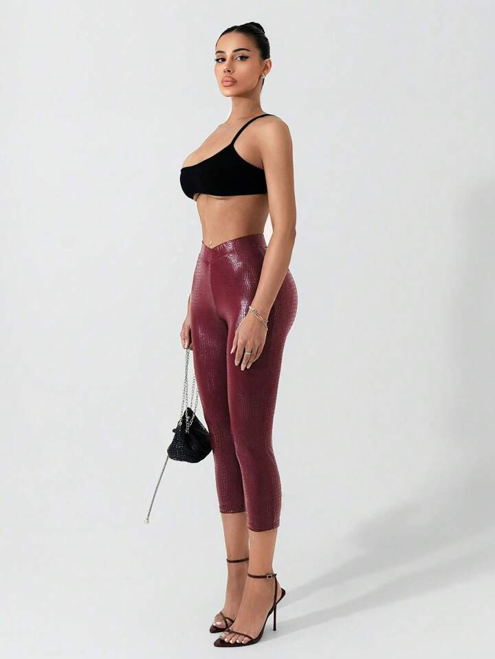 Sirith 2024 Fall/Winter New Women Sexy Low Waist Ankle Length Red Leggings, Suitable For Party, B... | SHEIN