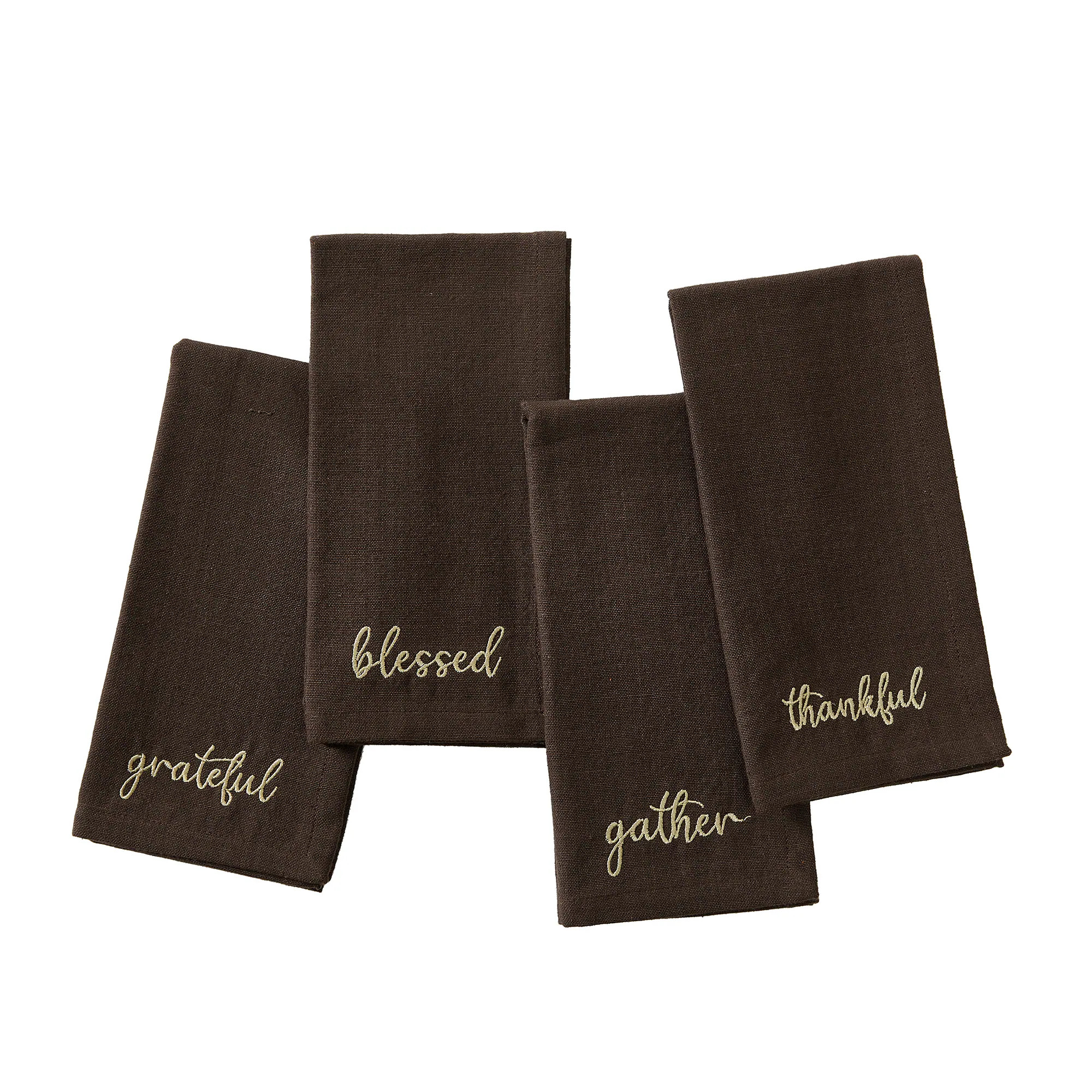 Elrene Home Fashions Harvest Sentiment Embroidered 4 -Pack Brown Cotton Square Napkin(s) | 194590089979 | Lowe's