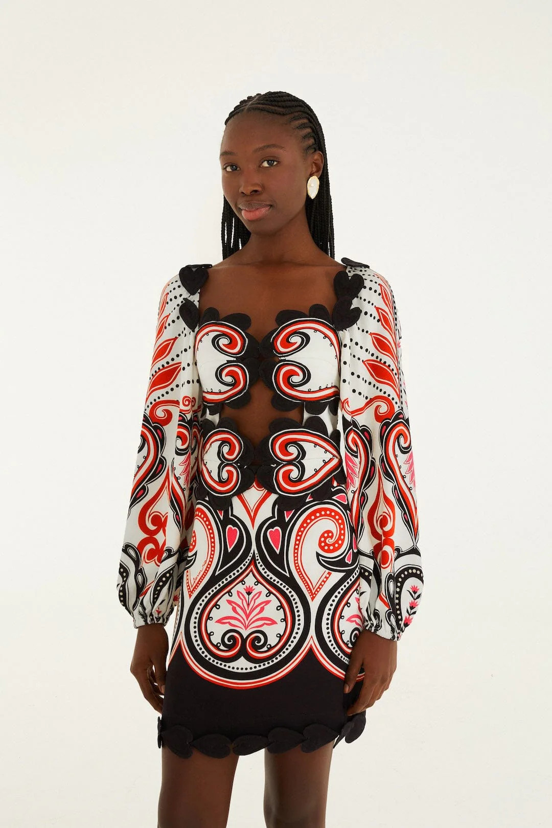 Off-White Graphic Ainika Cut-Out Hearts Mini Dress | FARM Rio | FarmRio (US)