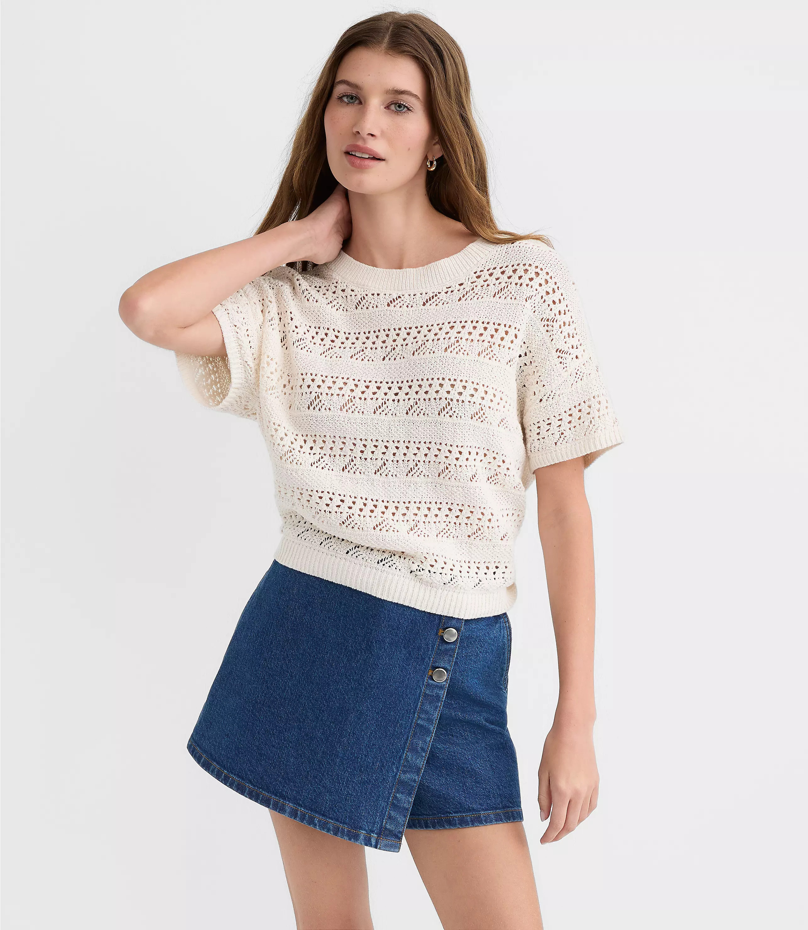 Pointelle Relaxed Sweater Tee | LOFT