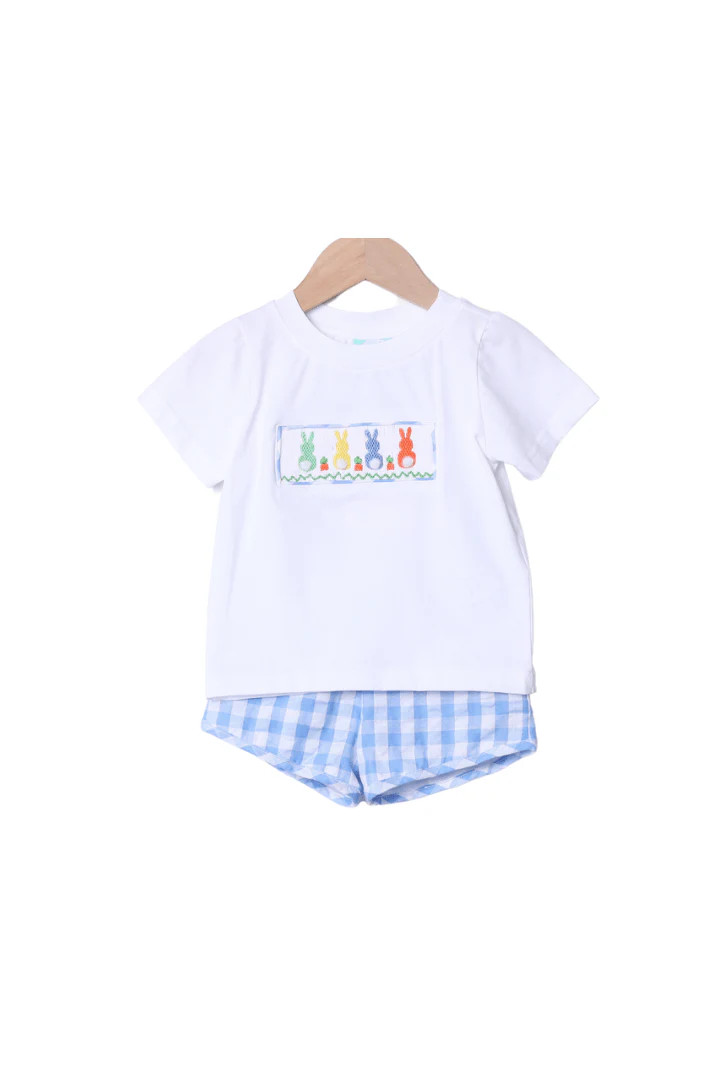 Smocked Peep Blue Seersucker Short Set | The Smocked Flamingo
