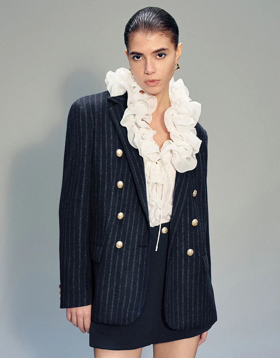 Blazer rayé à revers crantés sur mesure | Urban Revivo