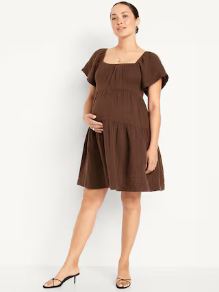 Maternity Square-Neck Crinkle Gauze Mini Dress | Old Navy (US)