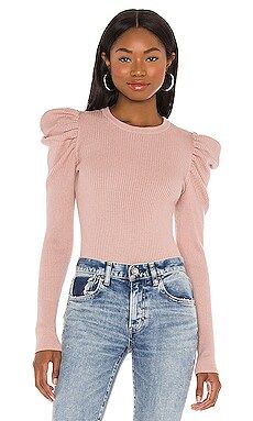 7 For All Mankind Long Sleeve Puff Shoulder Crewneck in Smokey Rose from Revolve.com | Revolve Clothing (Global)