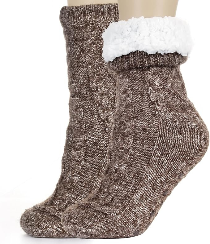 Tough Land Slipper Socks for Women with Grippers Non Slip, Sherpa Lined Slipper Socks | Amazon (US)