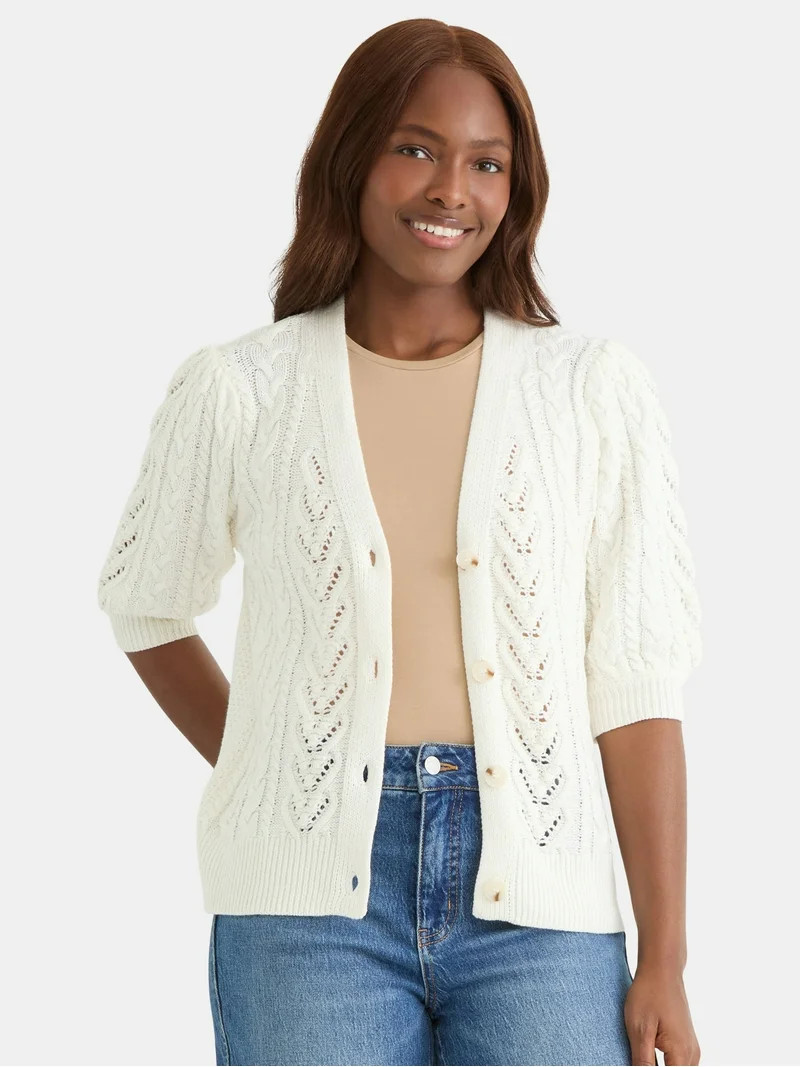 Time and Tru Women's Short Sleeve Boyfriend Cardigan, Lightweight, Sizes XS-XXXL | Walmart (US)