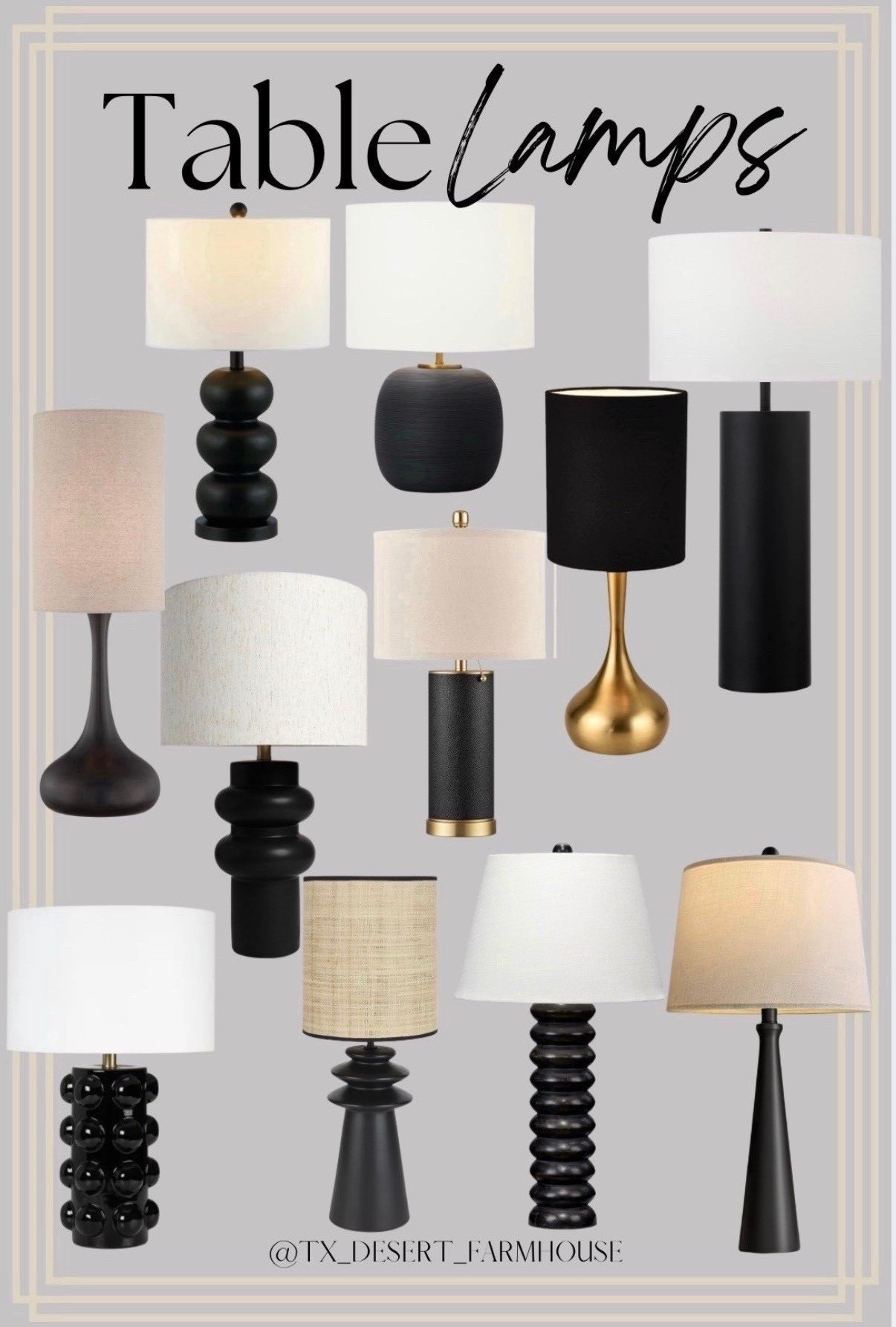 Black Table Lamps

KUNJOULAM Modern Table Lamp, 17.3" Small Desk Light with Brass Metal Droplet Base, Black Cylinder Linen Drum Shade, Nightstand Lamp for Bedroom Living Room Nightstand Office

Villa Moda Nina-Hxy-1659 Table Lamp, Black

360 Lighting Droplet 24 1/2" High Mid Century Modern Table Lamp Brown Espresso Bronze Finish Metal Single Fabric Tan Cylinder Shade Living Room Bedroom Bedside Nightstand House Office Home Reading
Oneach 25.75" Table Lamps for Living Room, Bedside Lamp 3-Way Dimmable Touch Control, Modern Black Nightstand Lamp with Fabric Shade, Vintage Table Lamp for Bedroom, Bulb Included

Henn&Hart 29.5'' Mid-Century Modern 1-Light Table Lamp with White Fabric Drum Shade for Living Room, Bedroom, or Office, Blackened Bronze

Azure Table Lamp (29")

SAFAVIEH Ioanna 24 in. Modern Black Resin Table Lamp with White Linen Shade

Sagebrook Home Neutral Textured Modern Ceramic, Bubble Table Lamp, Black

Nourison 22" Black Modern Tiered Ceramic Table Lamp with Straw Shade

KDG 23.4" Black PU Leather Table Lamps for Living Room Set of 2, 3 Level Brightness LED Modern Home Decor Fabric Lampshade Desk Lamp Lighitng for Bedroom, Bedside, Farmhouse, Nightstand, Night Light

#blacktablelamp #tablelamp #lamp #blacklamp #abstractlamps #abstracttablelamp #bubblelamp #nightstand #shelfdecor #endtable #livingroom #homedecor #decor #lighting #lightfixture

#LTKWedding #LTKHome #LTKstorytime