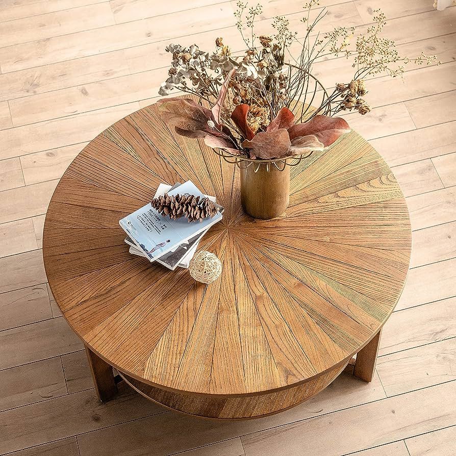 Gexpusm Round Coffee Table, Wood Coffee Tables for Living Room, Natural Wood Coffee Table with St... | Amazon (US)