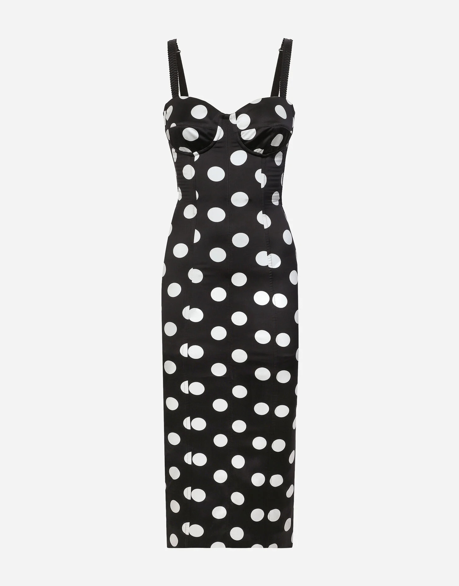 Satin midi dress with polka-dot print and corset details | Dolce & Gabbana US