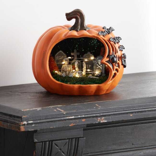 Hollowed Pumpkin with Skeleton Scene LED Light Up Decor | World Market
