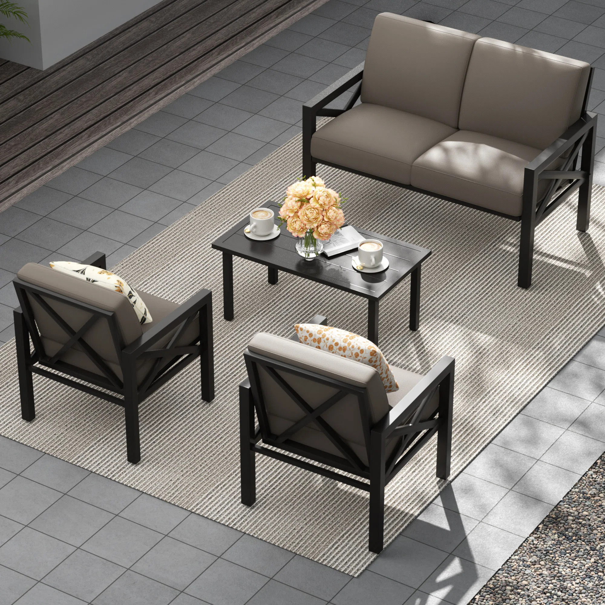 Myrtlene 4 - Person Patio Conversation Set with Cushions | Wayfair North America
