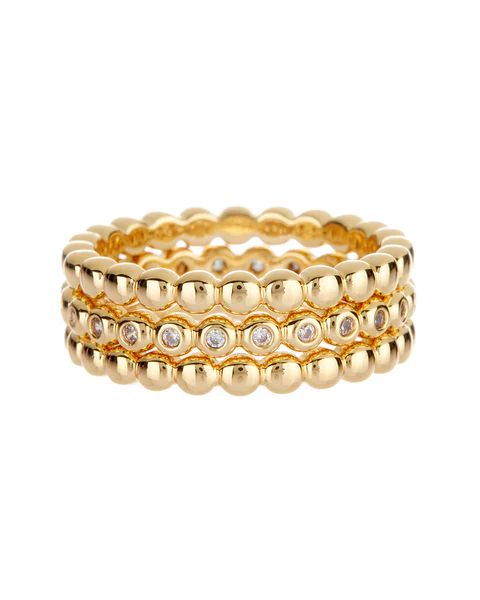 Beaded Diamonte Ring Set- Gold | LUV AJ