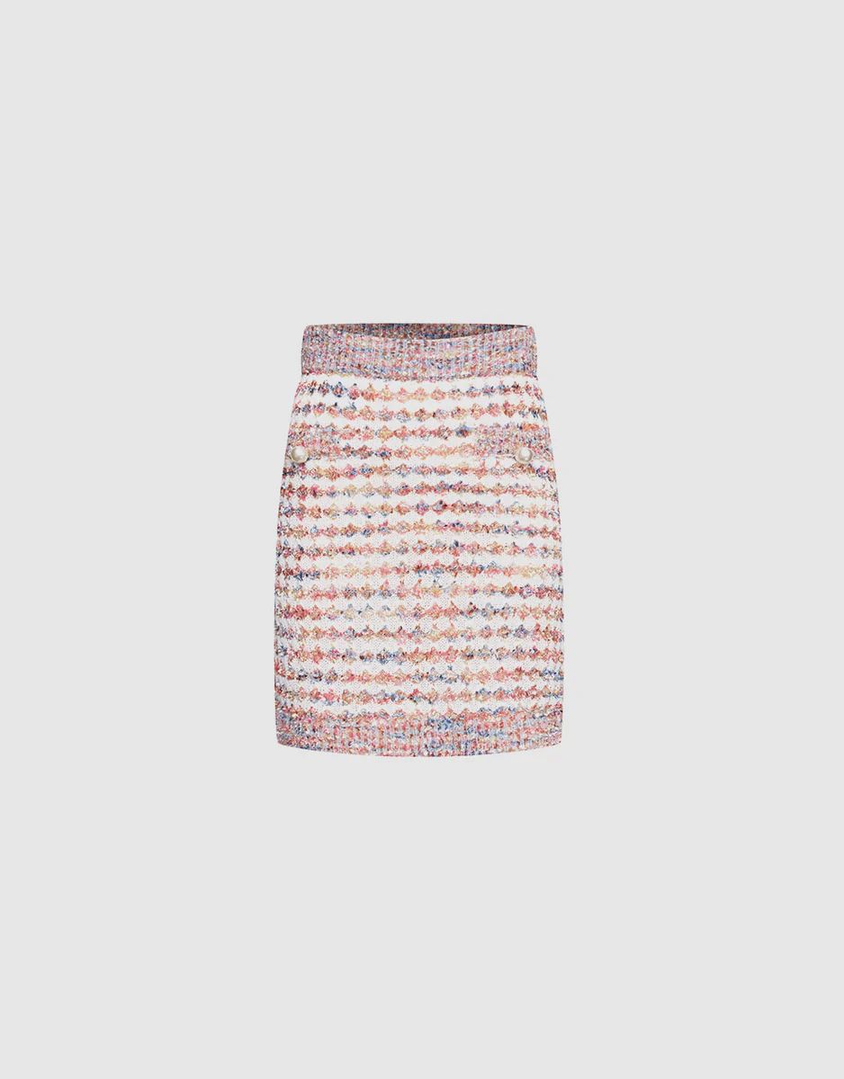 Contrast Trim Colorful Tweed Knitted Skirt | Urban Revivo