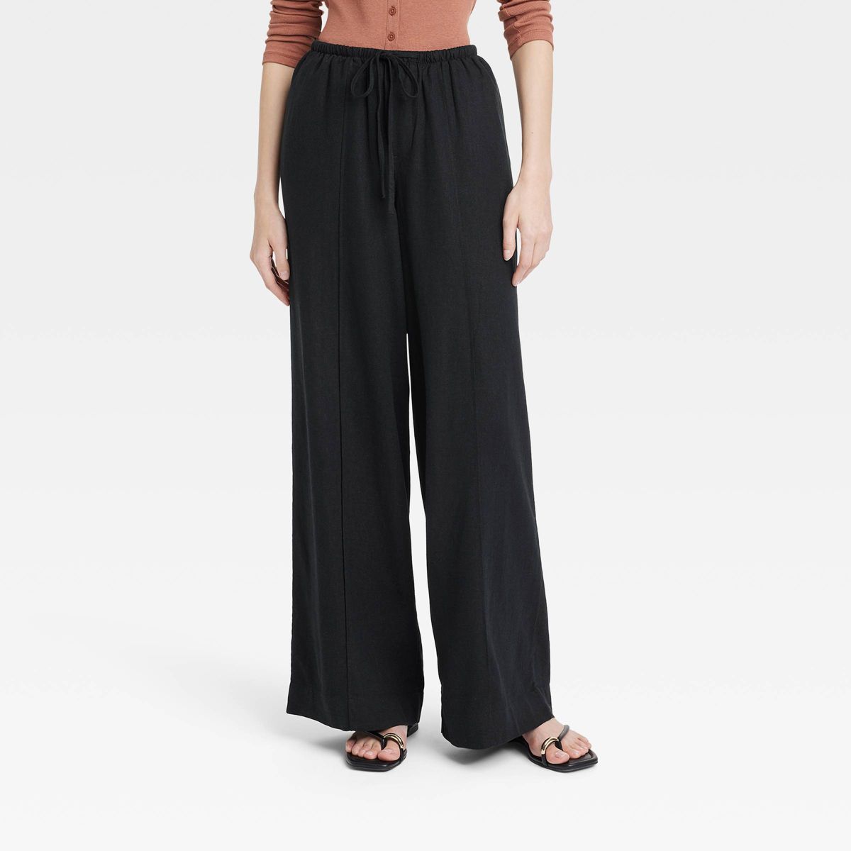 Women's High-Rise Wide Leg Linen Pull-On Pants - A New Day™ Black M | Target