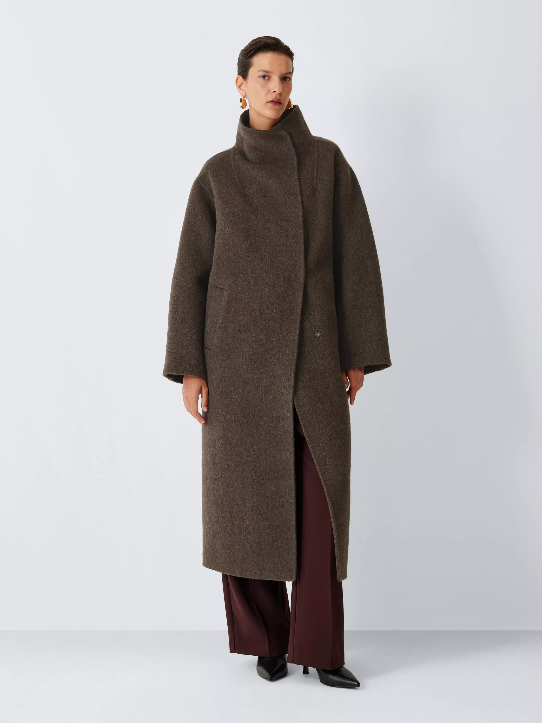 Wool Rich Hand Sewn Cocoon Coat, Chocolate | John Lewis (UK)