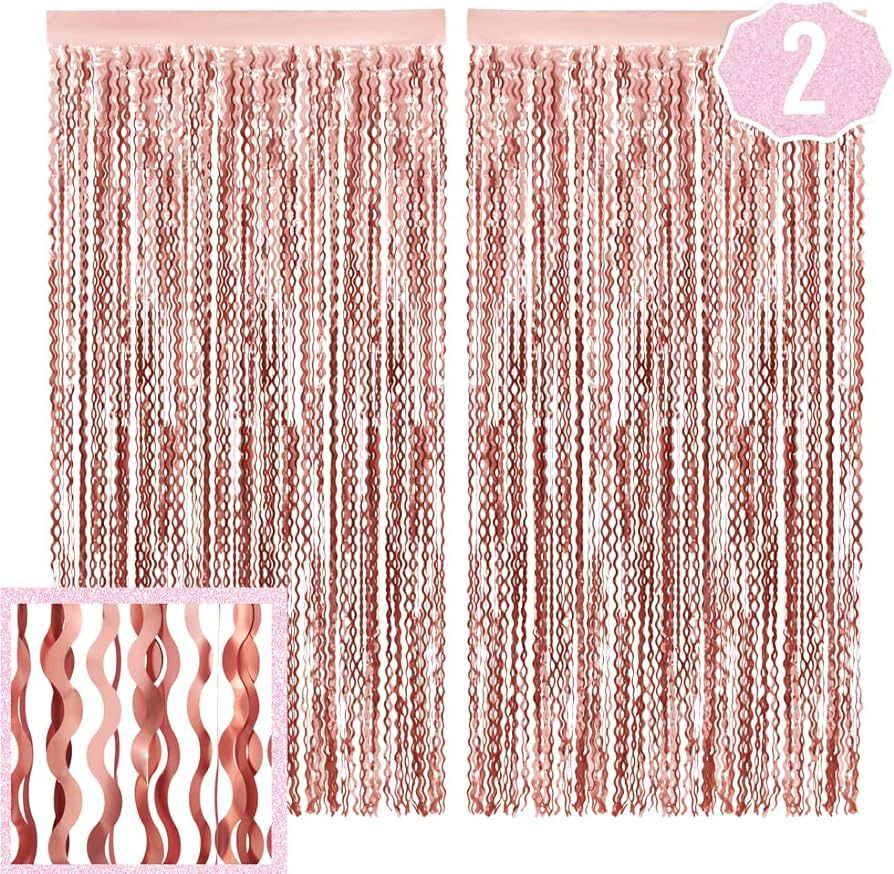 xo, Fetti Party Decorations Matte Rose Gold Wavy Fringe Foil Curtain - Set of 2 | Bachelorette Pa... | Amazon (US)