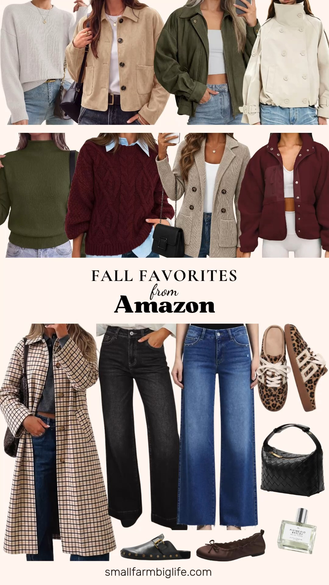 These fall favorites from Amazon have such a great mix of outerwear, sweaters, and denim to build autumn outfits around.

Starting with jackets, the beige Cropped Funnel Neck Trench and the beige PRETTYGARDEN Faux Suede Cropped Jacket are both great business casual workwear pieces for teacher or office outfits, and the khaki and navy blue plaid Bell Trench Coat has such a classic, commute friendly silhouette. The army green BTFBM Faux Suede Bomber Coat brings a fun, edgier streetwear look, and the wine red Aoang Sherpa Faux Fur Jacket is a cozy pick for freezing commutes.

For sweaters, the army green BTFBM Mock Neck Sweater and the stone Oversized Cashmere Crewneck are both easy layering basics, and the wine red BTFBM Cable Knit Oversized Pullover has such a chunky, cozy feel. The oatmeal heather CiCiBird Cardigan Blazer has a polished, double breasted look perfect for the office.

On the denim side, the mid blue ONESO Wide Leg Distressed Jeans and the black Dokotoo Wide Leg Baggy Flare Jeans are both easy everyday staples, and the brown leopard luvamia Wide Leg Cheetah Print Jeans add a fun statement piece to the mix.

Rounding things out, the black Woven Suede Hobo Bag is such an easy everyday accessory, the leopard Slip On Mule Sneakers and the black studded Leather Clog Mules add a trendy casual shoe option, and the chocolate satin Coutgo Bow Ballet Flats are perfect for a dressier office day. I am also loving the Le Monde Gourmand Pistachio Brûlée perfume for a cozy, nutty fall scent.

So many great pieces to shop for fall, all linked for you.

#amazonfashion #fallfashion #falloutfits #autumnoutfits #businesscasual 

 #LTKootd #LTKOver40 #LTKSaleAlert