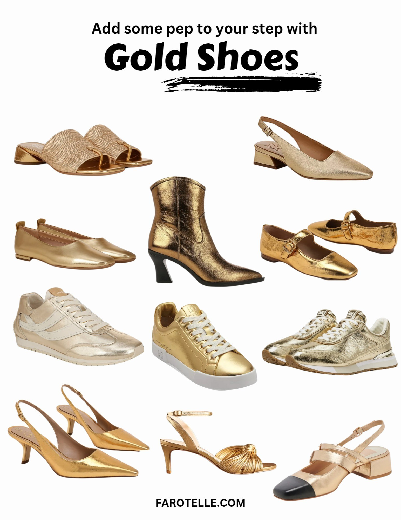 Gold shoes are the perfect touch to elevate the simplest outfit, casual or dressy. I've been loving gold with black outfits lately! Check out these metallic gold shoes picks while they last ✨️ Metallic gold leather sneakers, gold boots, gold raffia sandals, gold slingback pumps, elevated casual style, smart casual, Fall boots, comfy shoes, Vince shoes, Franco Sarto, Michael Kors, Naturalizer, Sam Edelman, affordable women shoes

#LTKOver40 #LTKStyleTip #LTKShoeCrush