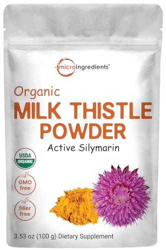 Organic Milk Thistle Tea Powder, 3.5 ounces | 400 Servings | Premium Milk Thistle Liver Detox Supplement | Contains Active Silymarin | Non-GMO, Vegan Friendly, Eco-Friendly Recyclable Bags | Amazon (US)