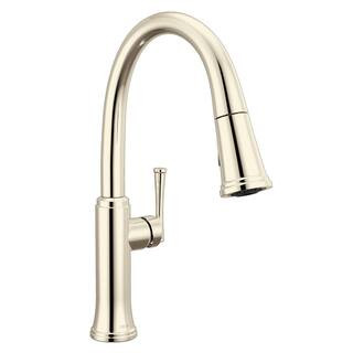 Eldridge Polished Nickel 16.81 in. H Pull Down Sprayer Kitchen Faucet with 360 Degree Spout Swive... | The Home Depot