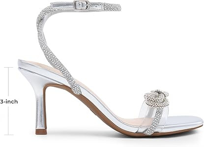 DREAM PAIRS Women's Double Bowknots Heels Open Square Toe Ankle Strap Crystal Rhinestone Dress Sa... | Amazon (US)