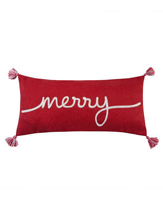 Spencer Red Plaid Merry Decorative Pillow, 14" x 30" | Macy's