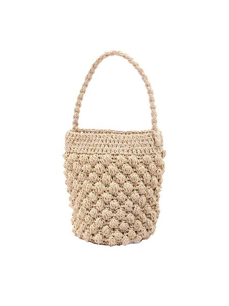 'Cerlyn' Pom Pom Rattan Bucket Bag | Goodnight Macaroon