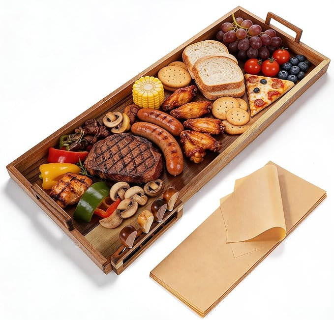 Large Charcuterie Boards with Cheese Knife Set,30 x 12 Inch Acacia Wood Serving Tray with Handles... | Amazon (US)