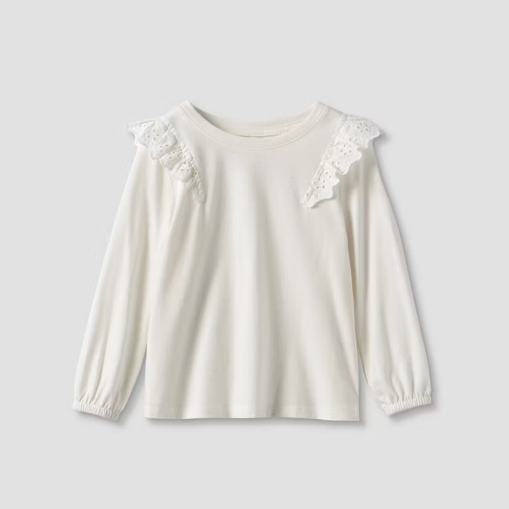 Toddler Girls' Knit Long Sleeve Eyelet Top - Cat & Jack™ Cream 5T | Target