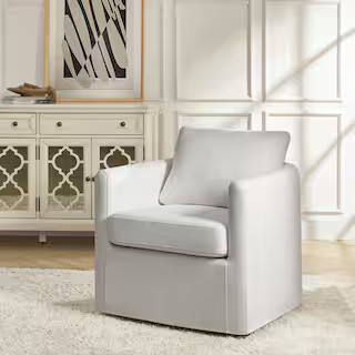 Christepher White Modern Slipcovered 360° Swivel Arm Chair | The Home Depot