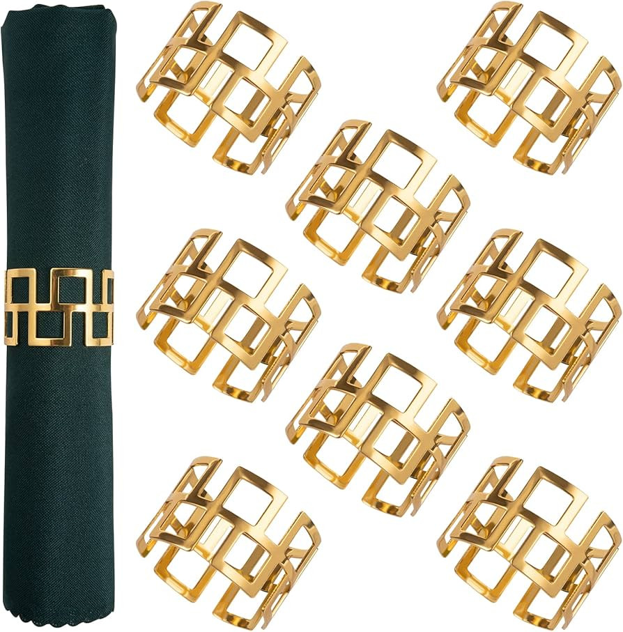 Napkin Rings- Gold Napkin Holder Round Metal Napkin Buckle for Holiday Party Dinner Wedding Dinin... | Amazon (US)