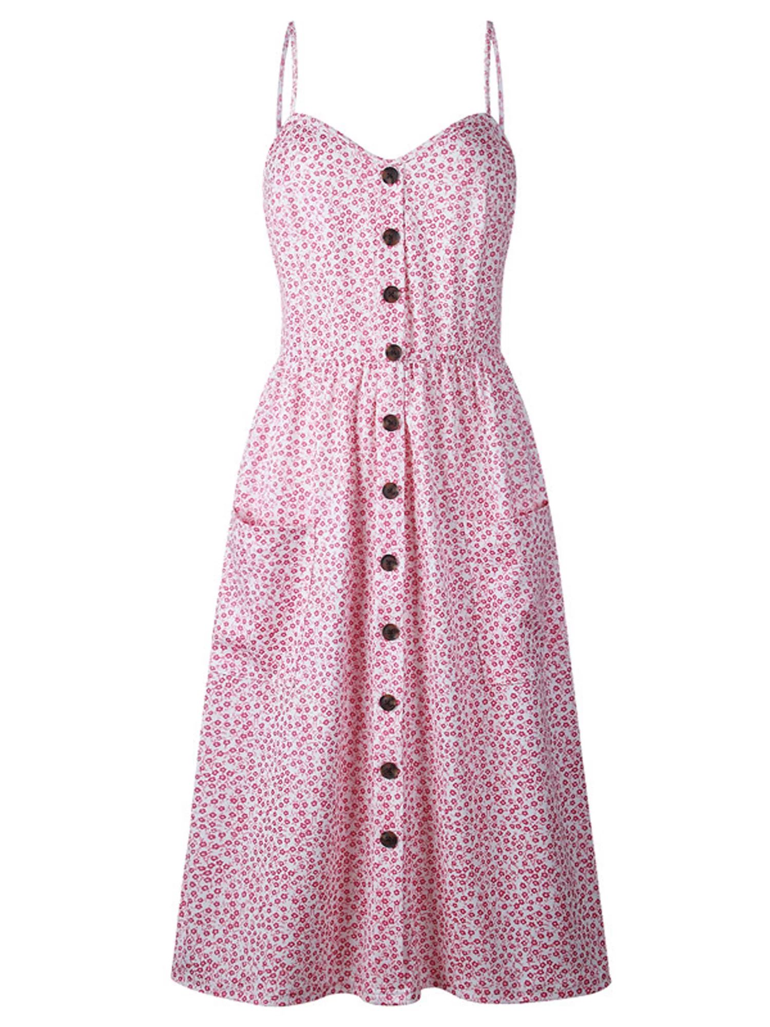 Womens Summer Button Pocket Strappy Floral Maxi Dress Beach Party Cami Sundress | Walmart (US)