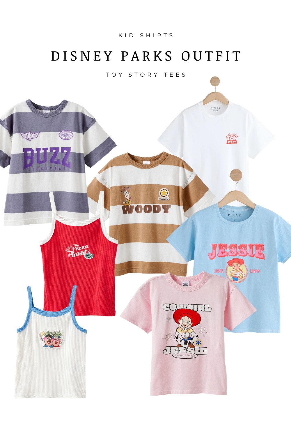 Toy Story kids tees for the cutest Disney parks outfits. From Buzz Lightyear and Woody to Jessie, these graphic shirts are perfect for matching sibling looks, summer park days, and comfy vacation days.