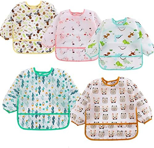 HaimoBurg 5 Pcs Long Sleeved Baby Toddler Bibs Waterproof Sleeved Bib 3-24 Months | Amazon (US)