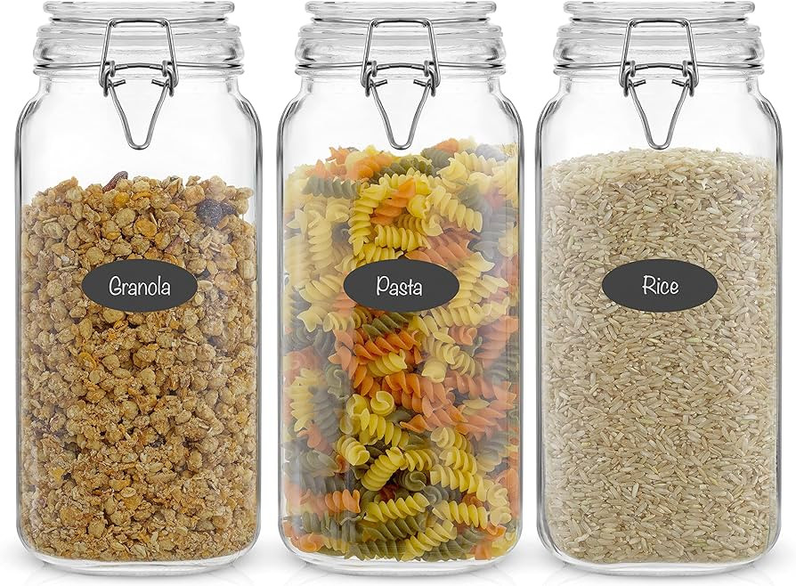 Airtight Glass Jars with Lids Set of 3. 78oz Glass Jar with Lid and 6 Silicone Seals! Large Glass... | Amazon (US)